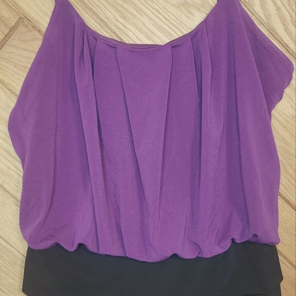 Enfocus Purple And Black Spaghetti Strap Tiered Bottom Mini Dress Size 10 - Picture 10 of 11